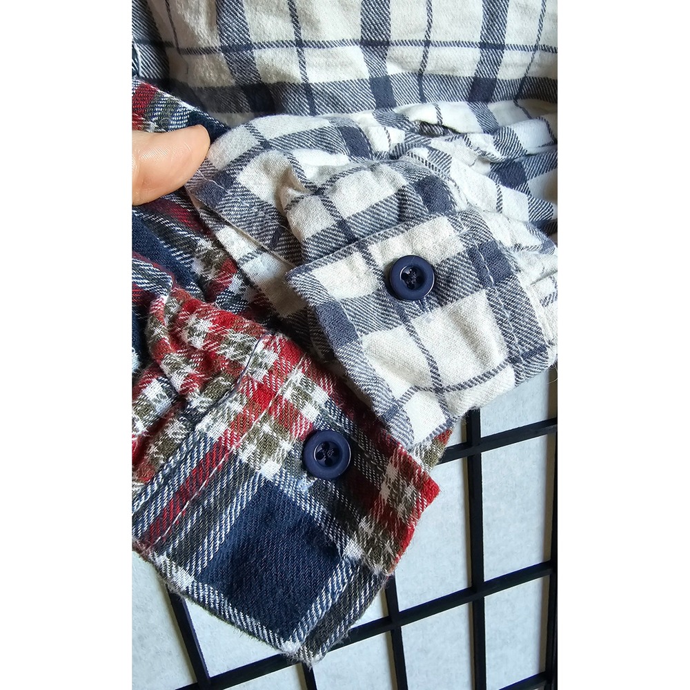 Rsq Split Plaid Cropped Flannel Button Shirt Blue… - image 5